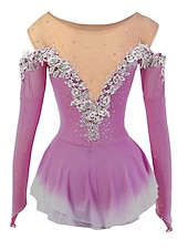 preiswerte Eiskunstlaufkleider-Eiskunstlaufkleid Damen Mädchen Eislaufen Kleider Gelb Rosa Dunkellila Patchwork Gitter Spandex Hochelastisch Wettbewerb Eiskunstlaufkleidung Kristalle Dummes Licht Modisch Langarm Eislaufen