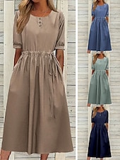 economico Abiti da ufficio-Per donna Blu marino Blu Viola chiaro Estate Primavera Autunno Vestito longuette Abito casual Vestito svasato Essenziale Moderno Informale Esterno Giornaliero Morbido Liscio Girocollo