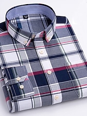 preiswerte Oxford-Hemden für Herren-Herren Oberhemd Gestreiftes Hemd Hemd Bügelfreies Hemd Oxford Hemd Kariert / Gestreift / Chevron Hochzeit Büro &amp; Karriere Hellblau Dunkelrot Rote Dunkelmarine Langarm Hemdkragen Ganzjährig Bekleidung