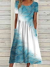 abordables Art &amp; Design Robe-Robe midi femme impression à fleurs avec poches col rond quotidienne rendez-vous manches courtes été printemps
