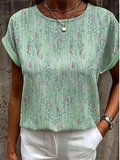 cheap Floral tee-Women&#039;s T Shirt Graphic Basic Short Sleeve Round Neck Regular Tops Daily Weekend Print Yellow Pink Blue Orange Green