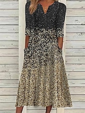 billiga Konst &amp; Design Klänning-Kvinnors Midi Klänning Ombre Rynkad Ficka V-Hals Midi Klänning Daglig Semester 3/4 Lång Ärm Sommar Vår