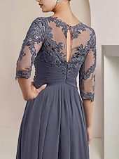 abordables Avec veste-Robe de mère de la mariée en deux pièces A-Line Robe invitée formelle Élégante Décolleté dégagé longueur thé Chiffon dentelle Manches 3/4 Wrap inclus avec appliques froncées 2025 taille personnalisée