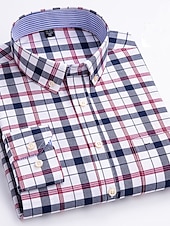 preiswerte Oxford-Hemden für Herren-Herren Oberhemd Gestreiftes Hemd Hemd Bügelfreies Hemd Oxford Hemd Kariert / Gestreift / Chevron Hochzeit Büro &amp; Karriere Hellblau Dunkelrot Rote Dunkelmarine Langarm Hemdkragen Ganzjährig Bekleidung