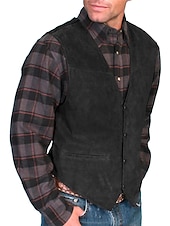 abordables Chalecos-Hombre Chaleco Ropa Cotidiana Vacaciones Noche Vintage Moda Primavera &amp; Otoño Botón Bolsillo delantero Poliéster Cómodo Plano Botonadura Simple Escote en Pico Ajuste regular Negro Marrón claro Marrón