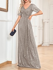 levne NY šaty-A-line večerní šaty elegantní šaty formální svatební host podlahová délka krátký rukáv v krku s flitry oblečení k oslňování