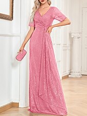 levne NY šaty-A-line večerní šaty elegantní šaty formální svatební host podlahová délka krátký rukáv v krku s flitry oblečení k oslňování