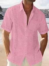 preiswerte Baumwoll-Leinenhemd-Herren Hemd Sommerhemd Lässiges Hemd Strandhemd Grafik-Drucke Hawaiianisch Festtage Weiß Rosa Blau Grau Kurzarm Kargen Frühling Sommer Bekleidung Bedruckt