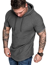 abordables Camisetas casuales de hombre-Hombre Camiseta Camiseta superior Mangas cortas Con Capucha Verano Plano delgado plisado Moda Deportes Básico Vacaciones Calle Noche Negro Blanco Azul Marino Camiseta superior para hombre