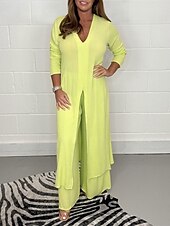 voordelige Tweedelige sets-Dames Pyjama Pyjamatop en broek Sets 2-delig Modieus Casual Zacht Heldere kleur T-shirt Pantalon Huis Dagelijks Bed Lange mouw V-Wire Zwart Wit Geel blauw Groen Zomer Lente