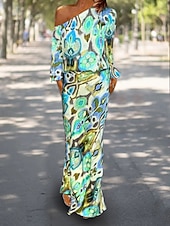 preiswerte Blusenanzüge für Damen-Damen Kleid-Set Casual kleid Etuikleid Kleid drucken Modisch Strassenmode Graphic Abstrakt Bedruckt Maxidress Langarm Ein-Schulter Outdoor Urlaub Rote Königliches Blau Himmelblau Sommer Frühling