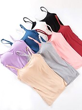 abordables Débardeurs et camisoles femme-Débardeur en camisole pour femmes Simple Basique Sans manches Col en U Hauts réguliers Décontracté Noir Blanc Rose Bleu Beige
