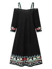 abordables Robes Bohémiennes-robe décontractée pour femmes robe ethnique mini robe noir manches 3/4 couleur pure impression été printemps automne col en v élégant 2023 s m l xl xxl 3xl