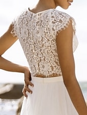 cheap Wedding Dresses-Beach Wedding Beach Boho Wedding Dresses Separates Scoop Neck Sleeveless Separates Lace Bridal Tops Bridal Gowns With Appliques Solid Color