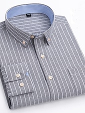 preiswerte Oxford-Hemden für Herren-Herren Oberhemd Gestreiftes Hemd Hemd Bügelfreies Hemd Oxford Hemd Kariert / Gestreift / Chevron Hochzeit Büro &amp; Karriere Hellblau Dunkelrot Rote Dunkelmarine Langarm Hemdkragen Ganzjährig Bekleidung
