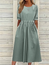 economico Abiti da ufficio-Per donna Blu marino Blu Viola chiaro Estate Primavera Autunno Vestito longuette Abito casual Vestito svasato Essenziale Moderno Informale Esterno Giornaliero Morbido Liscio Girocollo