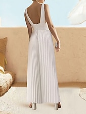 billige Buksedresser og jumpsuits-Jumpsuits Elegant Kjole Bryllupsgjester Sommer Ankellengde Uten Ermer V-Hals Chiffon Stige Bak med Bukser Krystaller