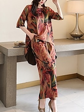 economico Abbigliamento da casa da donna-set di abbigliamento da casa da donna, moda floreale, casual, comfort, strada, quotidiano, appuntamento, traspirante, girocollo, manica corta, maglietta, pantaloni, tasca, estate, primavera, casa,