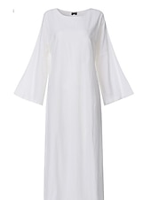 preiswerte Weiße Freizeitkleider-Damen Weiß Kaki Frühling Herbst Maxidress Weißes Kleid Casual kleid Sommerkleid aus Baumwolle Basic Brautkleider schlicht Outdoor Täglich Lockere Passform Einfarbig Rundhalsausschnitt