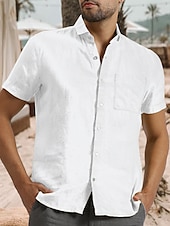 abordables Vacaciones-Hombre Camisa camisa de lino Camisa de lino de algodón Camisa de verano Camisa casual Camisa de playa Plano Vacaciones Hawaiano Negro Blanco Amarillo Manga Corta Diseño Primavera verano Ropa Bolsillo