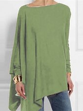 cheap Plain tee-T shirt Tee Women&#039;s Darkblue Black White Solid / Plain Color Patchwork Irregular Hem Street Date Daily Classic Round Neck Regular Fit S