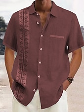 voordelige Etnisch patroon-Voor heren Blad Etnisch Zomer overhemd Normaal shirt Overhemd met knopen Korte mouw Modieus Comfortabel Vakantie Dagelijks Feestdagen Zomer Revers Afdrukken Voorvak Rood blauw Groen Donkergrijs