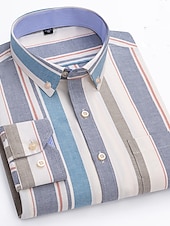 preiswerte Oxford-Hemden für Herren-Herren Oberhemd Gestreiftes Hemd Hemd Bügelfreies Hemd Oxford Hemd Kariert / Gestreift / Chevron Hochzeit Büro &amp; Karriere Hellblau Dunkelrot Rote Dunkelmarine Langarm Hemdkragen Ganzjährig Bekleidung