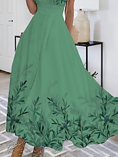 abordables Robe Fleurie-Robe Maxi Femme Robe Décontractée Imprimé Feuille Col V Maxi Long Robe Décontractée Quotidien Rendez-vous Sans Manches Été Printemps