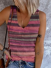 abordables Camisetas y camisolas de mujer-Top sin mangas de camisón para mujer tops de salir básicos a rayas botones estampado sin mangas estilo regular cuello en V casual rosa azul púrpura caqui