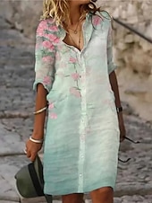 tanie Sukienki koszulowe-damska sukienka koszulowa sukienka casualowa sukienka typu shift sukienka midi outdoor codzienna wakacyjna moda nowoczesna koszula z kołnierzykiem guziki nadruk półrękaw lato wiosna regularny krój