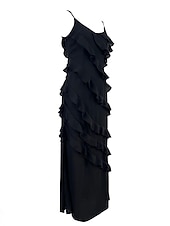 preiswerte Kleider für den-Damen schwarzes kleid Ballkleid abendkleider Rüsche Gespleisst Spaghetti-Träger Ärmellos kleid hochzeitsgast Urlaub Schwarz Rote Sommer Frühling