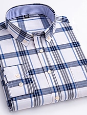 preiswerte Oxford-Hemden für Herren-Herren Oberhemd Gestreiftes Hemd Hemd Bügelfreies Hemd Oxford Hemd Kariert / Gestreift / Chevron Hochzeit Büro &amp; Karriere Hellblau Dunkelrot Rote Dunkelmarine Langarm Hemdkragen Ganzjährig Bekleidung