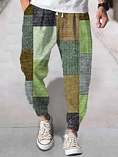 cheap Men&#039;s Printed Sweatpants-Men&#039;s Joggers Trousers Summer Pants Beach Pants Drawstring Elastic Waist 3D Print Color Block Graphic Prints Geometry Comfort Breathable Sports Outdoor Casual Daily Streetwear Designer Yellow Green