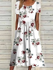 abordables Art &amp; Design Robe-Robe midi femme impression à fleurs avec poches col rond quotidienne rendez-vous manches courtes été printemps
