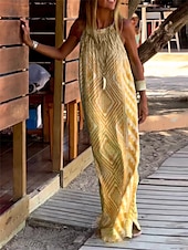 ieftine Rochii cu dungi și geometrice-Rochie Maxi pentru Femei Rochie Casual Rochie Slip Imprimat Geometric Curea Casual de Zi cu Zi Întâlnire fără Mâneci Vară Primăvară