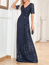 levne NY šaty-A-line večerní šaty elegantní šaty formální svatební host podlahová délka krátký rukáv v krku s flitry oblečení k oslňování