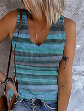abordables Camisetas y camisolas de mujer-Top sin mangas de camisón para mujer tops de salir básicos a rayas botones estampado sin mangas estilo regular cuello en V casual rosa azul púrpura caqui