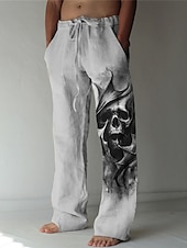 voordelige Casual herenbroek met print-Voor heren Broek Zomerbroek Strandbroeken Trekkoord Elastische taille 3D-afdrukken Doodskoppen Grafische prints Comfort Casual Dagelijks Feestdagen Streetwear Hawaii Grijs