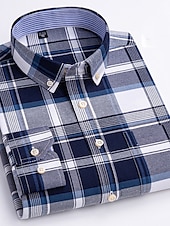 preiswerte Oxford-Hemden für Herren-Herren Oberhemd Gestreiftes Hemd Hemd Bügelfreies Hemd Oxford Hemd Kariert / Gestreift / Chevron Hochzeit Büro &amp; Karriere Hellblau Dunkelrot Rote Dunkelmarine Langarm Hemdkragen Ganzjährig Bekleidung