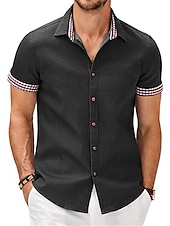 economico camicia da uomo con bottoni-Per uomo Camicia Camicia Estiva Camicia casual Camicia da Spiaggia Camicia con Bottoni Nero Blu Verde Grigio Manica Corta Blocco di colori Quadri Bavero Vacanza Quotidiano Abbigliamento Cotone Misto
