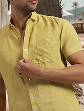 abordables Vacaciones-Hombre Camisa camisa de lino Camisa de lino de algodón Camisa de verano Camisa casual Camisa de playa Plano Vacaciones Hawaiano Negro Blanco Amarillo Manga Corta Diseño Primavera verano Ropa Bolsillo