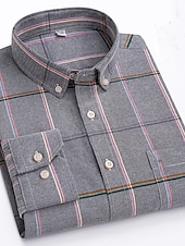 preiswerte Oxford-Hemden für Herren-Herren Oberhemd Gestreiftes Hemd Hemd Bügelfreies Hemd Oxford Hemd Kariert / Gestreift / Chevron Hochzeit Büro &amp; Karriere Hellblau Dunkelrot Rote Dunkelmarine Langarm Hemdkragen Ganzjährig Bekleidung