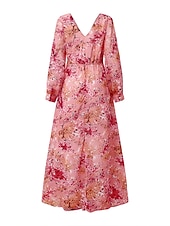 preiswerte Lässige Blumenkleider-damen swingkleid maxi langes kleid rosa langarm floral print frühling sommer tiefes v elegant boho 2022 s m l xl xxl xxxl