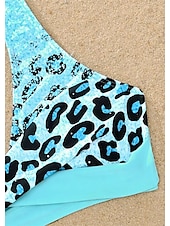 billiga Bikiniset-Dam Vanligt Badkläder Bikini Baddräkt 2 st Tryck Standkläder Sommar Leopard Ärmlös Baddräkter