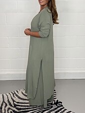 voordelige Tweedelige sets-Dames Pyjama Pyjamatop en broek Sets 2-delig Modieus Casual Zacht Heldere kleur T-shirt Pantalon Huis Dagelijks Bed Lange mouw V-Wire Zwart Wit Geel blauw Groen Zomer Lente