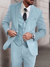 abordables Trajes formales-Trajes de boda para hombres azul real azul cielo en color sólido ajuste estándar de 3 piezas de un solo botón