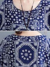 billige Boho-kjoler-Dame Maxikjole Uformell kjole Etnisk kjole Swingkjole Sommerkjole Årgang Retro Rød Fritid Feriereise Daglig Ferie Løstsittende Stamme Halvlange ermer Crew-hals Svart Rød Navyblå Sommer Vår Høst
