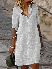 tanie Sukienki koszulowe-damska sukienka koszulowa sukienka casualowa sukienka typu shift sukienka midi outdoor codzienna wakacyjna moda nowoczesna koszula z kołnierzykiem guziki nadruk półrękaw lato wiosna regularny krój