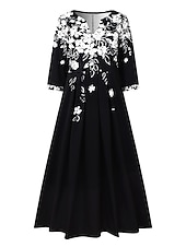 billiga Blommig klänning-Kvinnors Midi Klänning Tunika Klänning Blommig Ficka V-Hals Midi Klänning Elegant Stilig Daglig Halv Ärm Sommar Vår