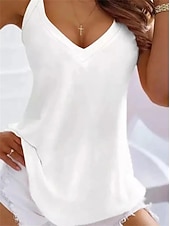 billige Grafisk butikk Tank topper &amp; Camis-kvinners tank top tunika basic ermeløse vanlige topper v-hals casual hvit